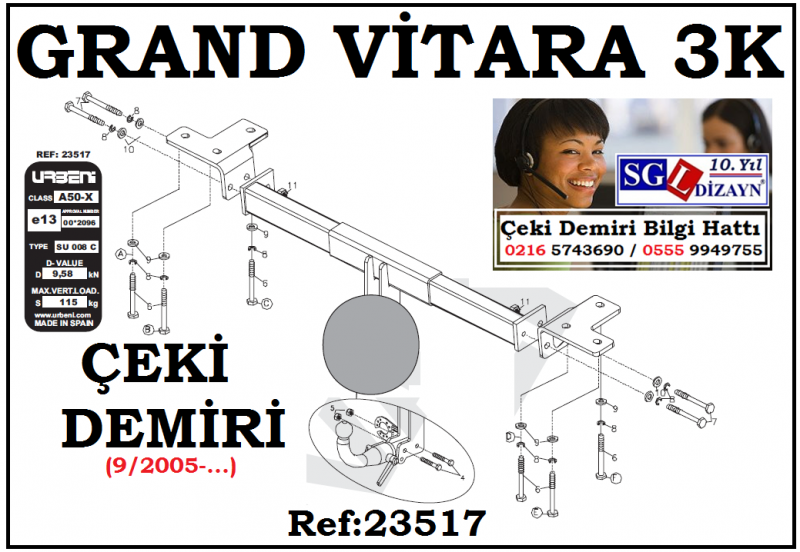 SGL-42301B SUZUKİ GRAND VİTARA 3 KAPI ÇEKİ DEMİRİ 09/2005-.. SUZUKİ GRAND VİTARA AKSESUARLARI