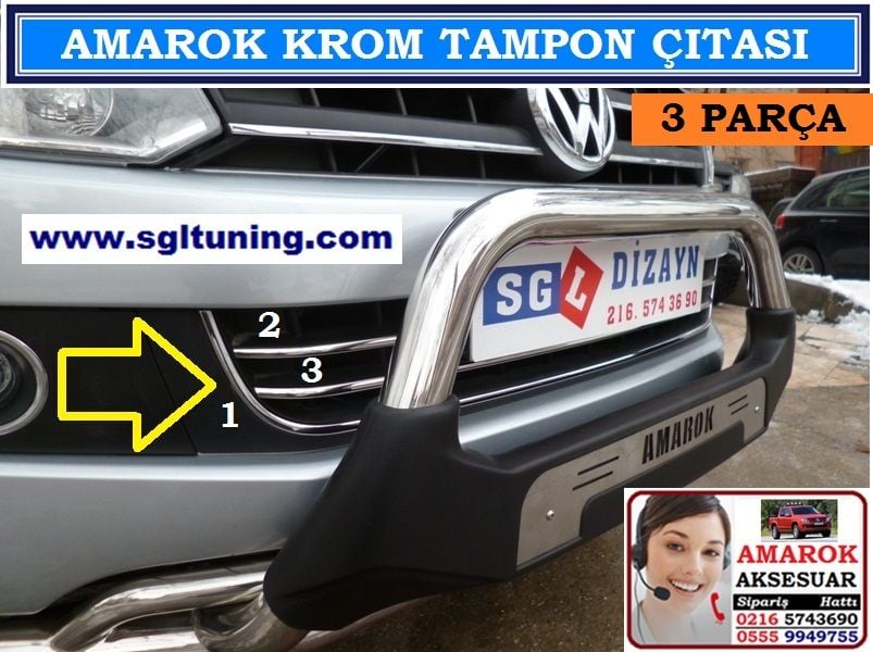 AMAROK KROM ÖN TAMPON ÇITASI 3 LÜ AMAROK AKSESUARLARI