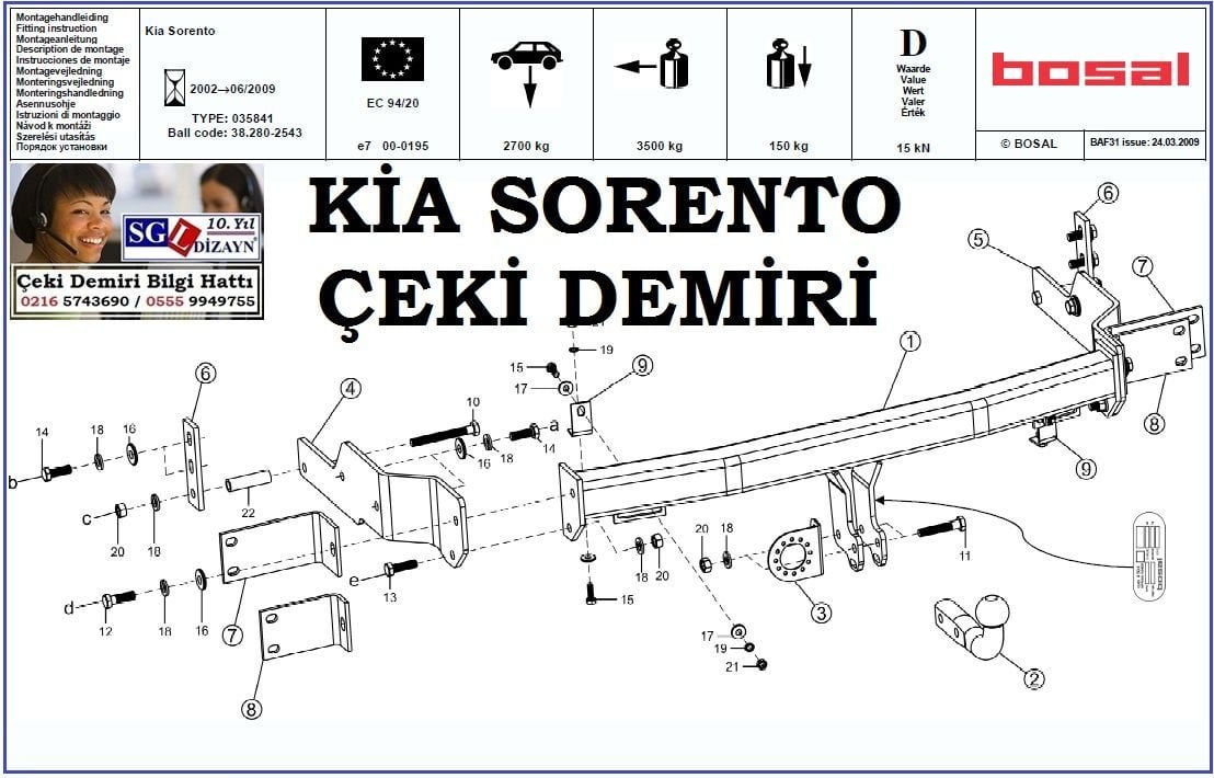 SGL-21304A KİA SORENTO ÇEKİ DEMİRİ 2002-2009 KİA SORENTO AKSESUARLARI