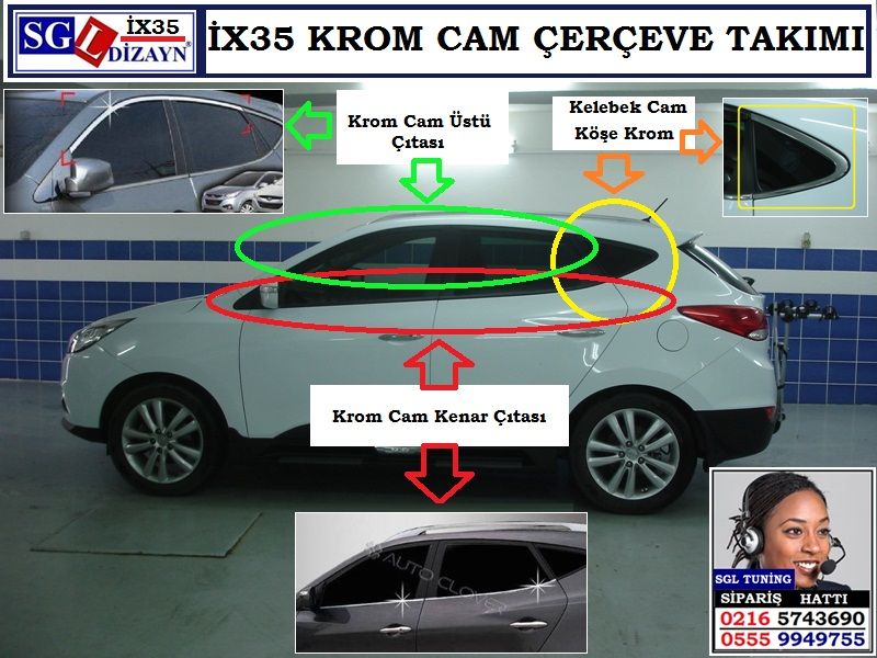 SGL39 İX35 KROM CAM ÇERÇEVE TAKIMI KOMPLE İX35 AKSESUARLARI