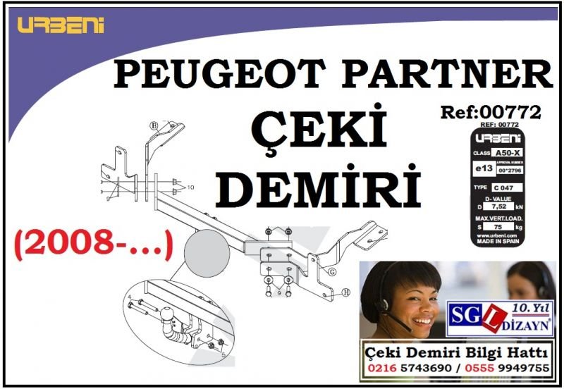 SGL-33304A PEUGEOT PARTNER ÇEKİ DEMİRİ 2008-.. PEUGEOT PARTNER AKSESUARLARI