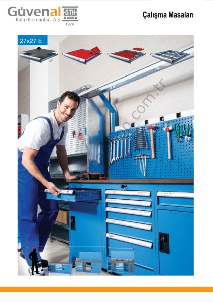 3645 - 7 Çekmeceli, 2 Dolaplı, Floresanlı Askı Panolu Çalışma Tezgahı