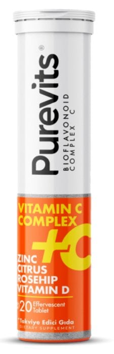 PUREVITS Vitamin C,Zn,Citrus,Rosehip Effervesescent Complex 70mg 20 Efervesan