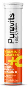 PUREVITS Vitamin C,Zn,Citrus,Rosehip Effervesescent Complex 70mg 20 Efervesan