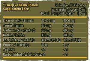 Sat Nutrition L-Carnitine Thermo Bullet 33 Servis 1 Litre