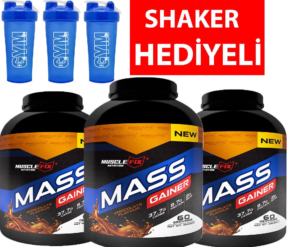 Muslefix Mass Gainer 3kg Çikolata Aromalı 3 ADET + 3 ADET SHAKER HEDİYELİ