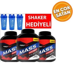 Muslefix Mass Gainer 3kg Çilek Aromalı 3 ADET  + 3 ADET SHAKER HEDİYELİ