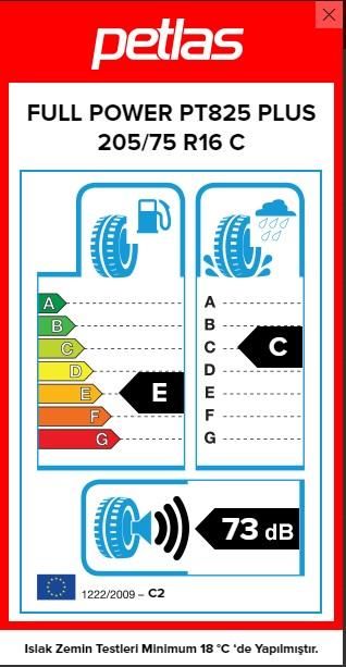 205/75R16 C TL 113/111R 10PR FULL POWER PT825 PLUS PETLAS