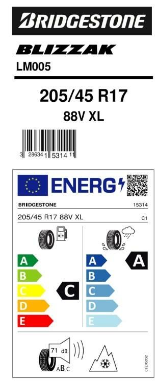 205/45R17 88V XL LM005 BRIDGESTONE