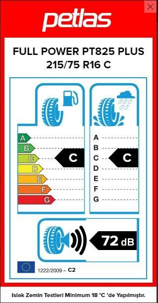 215/75R16 C TL 116/114R 10PR FULL POWER PT825 PLUS PETLAS