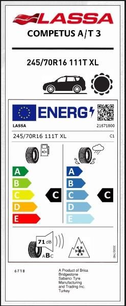245/70R16 111T XL COMPETUS A/T 3 LASSA