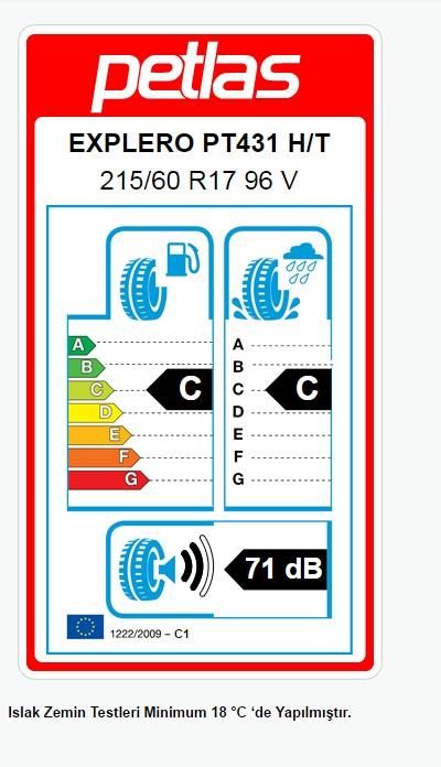 215/60R17 TL 96V EXPLERO H/T PT431 PETLAS