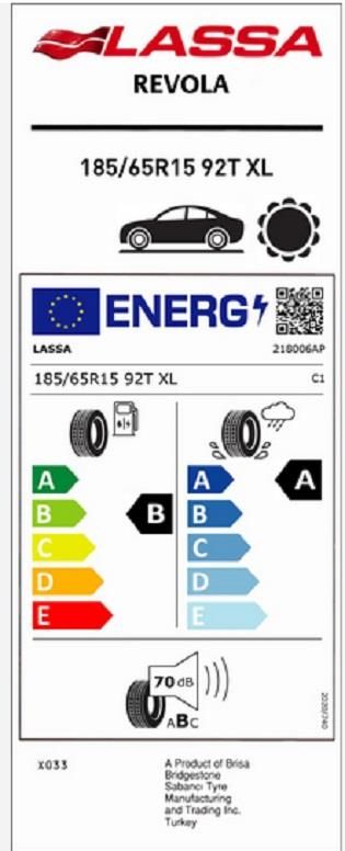 185/65R15 92T XL REVOLA LASSA