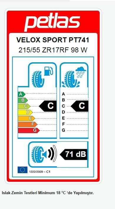 215/55R17 TL 98W REINF. VELOX SPORT PT741 PETLAS