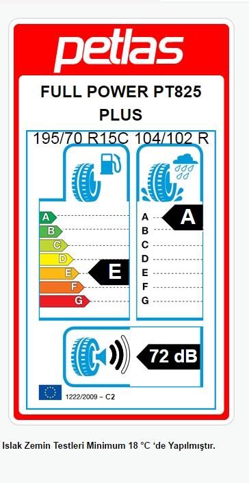195/70R15 C TL 104/102R 8PR FULL POWER PT825 PLUS PETLAS