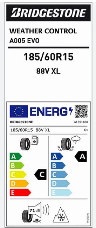 185/60R15 88V XL A005 EVO BRIDGESTONE