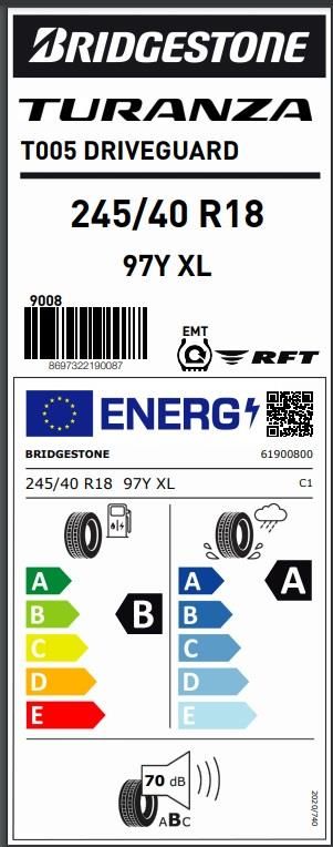 245/40R19 98Y XL T005 RFT BRIDGESTONE