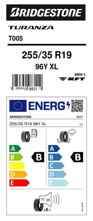 255/35R19 96Y XL T005 RFT BRIDGESTONE