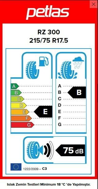 215/75R17.5 TL 126/124M (KAR) RZ300 PETLAS