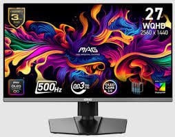 MSI 26.5'' MAG 272QP QD-OLED X50 2560x1440 (WQHD) 16:9 FLAT QD-OLED 500HZ 0.03MS FREESYNC PREMIUM PRO PIVOT GAMING MONITOR
