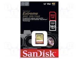 SDSDXVV-512G-GNCIN 512GB Extreme Pro SD UHS I 180MB/s 30MB/s