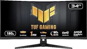 ASUS TUF GAMING VG34VQ3B 34 VA Kavisli FreeSync 3440x1440 1ms 180Hz 400cd DP HDMI USB Hoparlör VESA 3YIL %90 DCI-P3 Gaming MONİTÖR