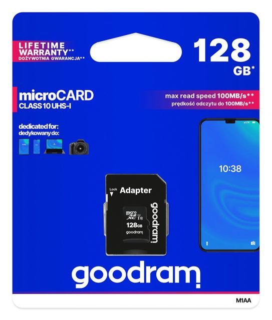 M1AA-1280R12 128GB MICRO CARD cl 10 UHS I + adapter