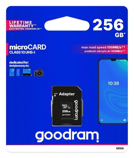M1AA-2560R12 256GB MICRO CARD cl 10 UHS I + adapter