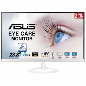 ASUS VZ249HE-W 23.8 BEYAZ IPS 1920x1080 5MS 75HZ HDMI VGA 3YIL EYECARE. FLICKER-FREE.CERCEVESIZ.DUSUK MAVI ISIK.ULTRA SLIM