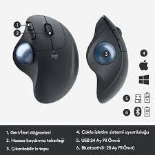 LOGITECH ERGO M575 KABLOSUZ İZTOPU ÖZELLİKLİ KONFORLU ERGONOMİK MOUSE-SİYAH 910-005872