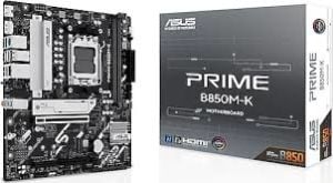 ASUS PRIME B850M-K AMD B850 AM5 DDR5 8200 DP HDMI Çift M2 USB3.2 AURA RGB 2.5Gbit LAN mATX 8+2+1 Güç Aşamaları, 1xGen5 M.2, Advanced AI PC-Ready