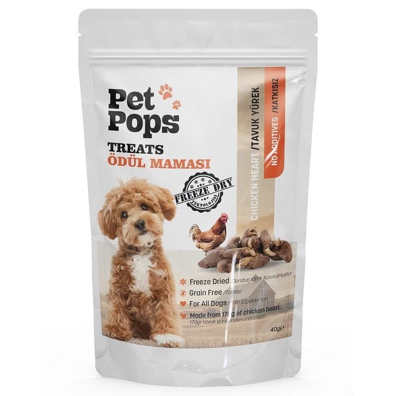 Pet Pops Freeze-Dried Köpek Ödülü Tavuk Yüreği 40 Gr
