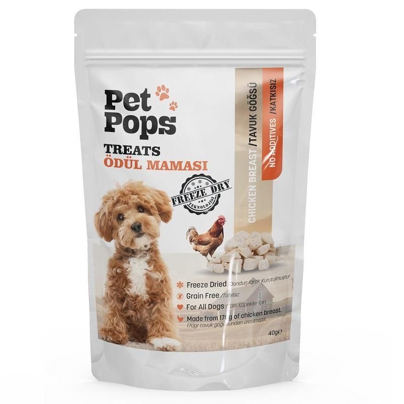 Pet Pops Freeze-Dried Köpek Ödülü 100% Tavuk Göğsü 40 Gr