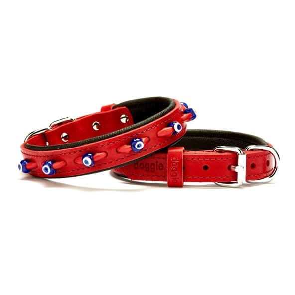 Doggie Comfort Nazar Boncuklu Deri Boyun Tasması 2x35-40cm Kırmızı
