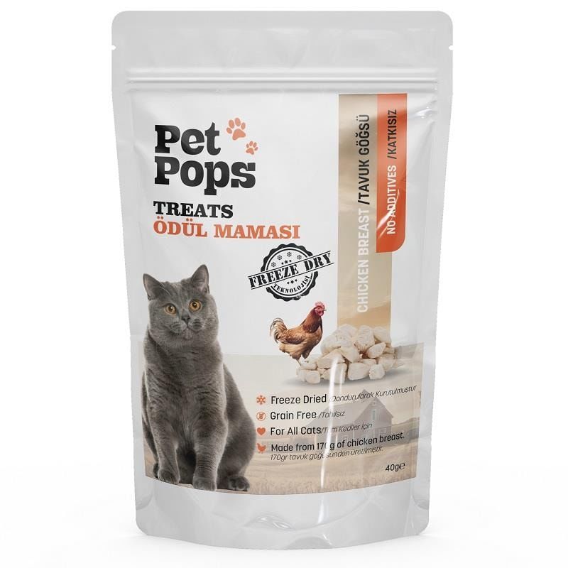 Pet Pops Freeze-Dried Kedi Ödülü 100% Tavuk Göğsü 40 Gr