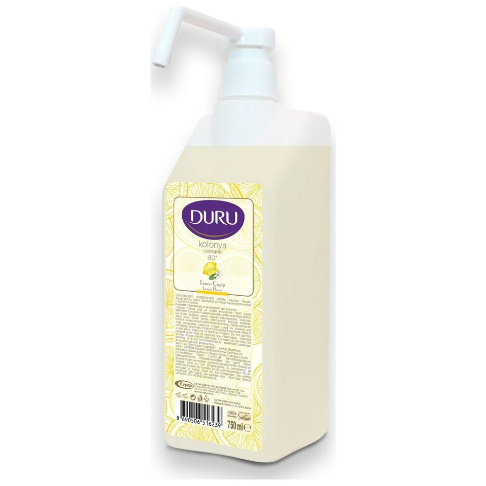 Duru 80° Alkollü Kolonya Pompalı 750 ml Limon Çiçeği
