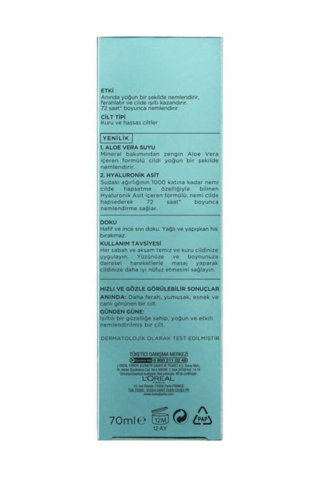 Loreal Nem Terapisi Aloe Vera Suyu Kuru ve Hasas Ciltler 70 ml