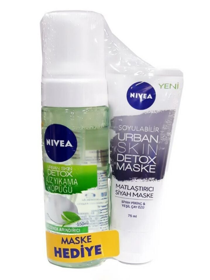 Nivea Urban Detoks Mat Siyah Maske 75 ml + Yüz Yıkama Köpüğü 150 ml