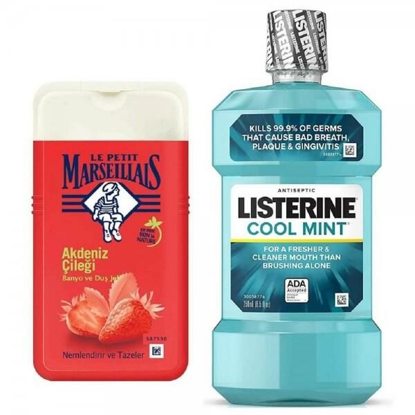 Le Petit Marseillais Duş Jeli Akdeniz Çileği 250 Ml + Listerine Ağız Bakım Suyu Cool Mint 250 Ml