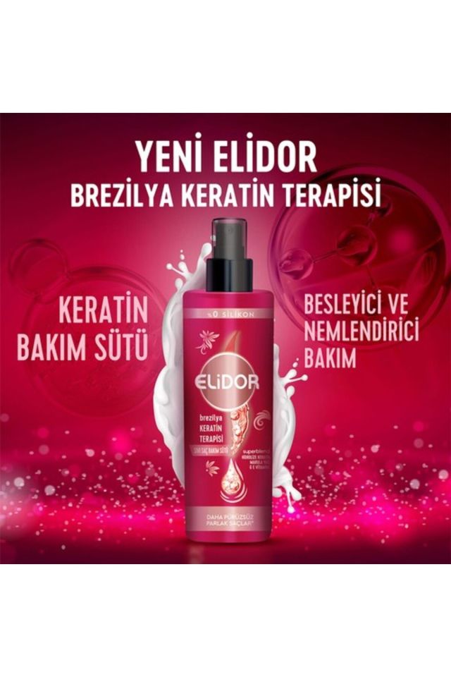 Elidor Sıvı Saç Bakım Sütü Brezilya Keratin Terapisi Hidrolize Keratin Marula Yağı E Vitamini 200 ml