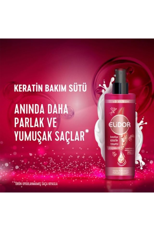 Elidor Sıvı Saç Bakım Sütü Brezilya Keratin Terapisi Hidrolize Keratin Marula Yağı E Vitamini 200 ml