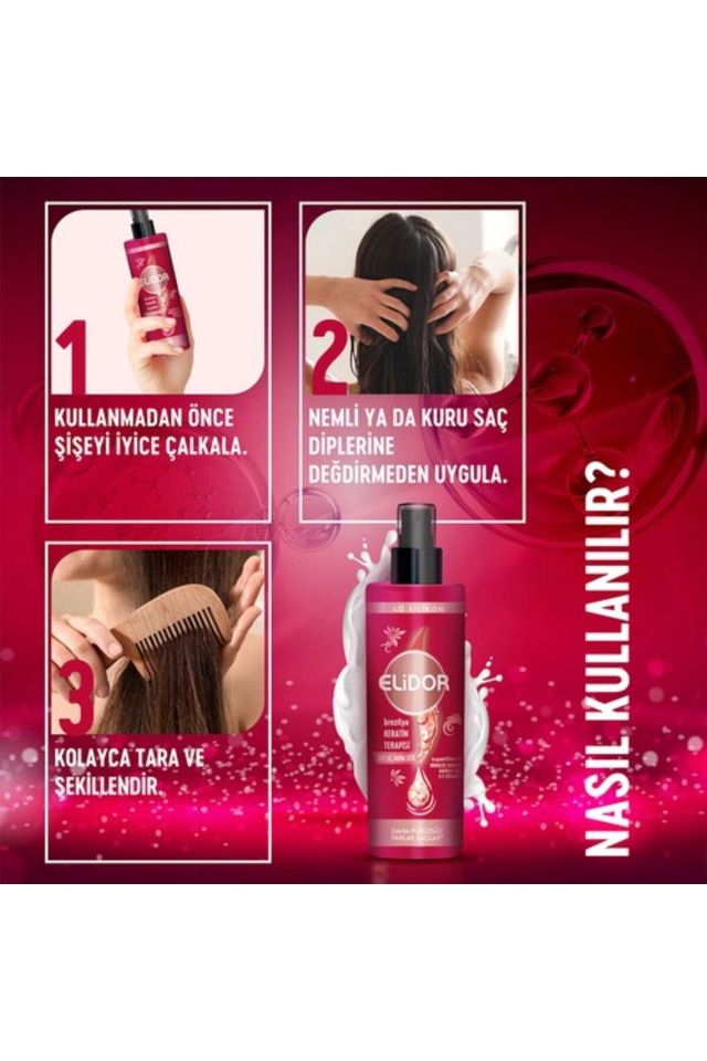 Elidor Sıvı Saç Bakım Sütü Brezilya Keratin Terapisi Hidrolize Keratin Marula Yağı E Vitamini 200 ml