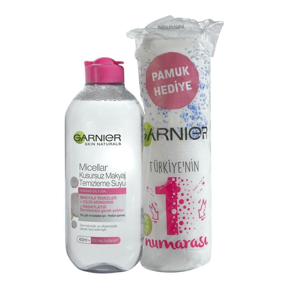 Garnier Micellar Kusursuz Makyaj Temizleme Suyu 400 ml Hassas + 70 li Disc Pamuk