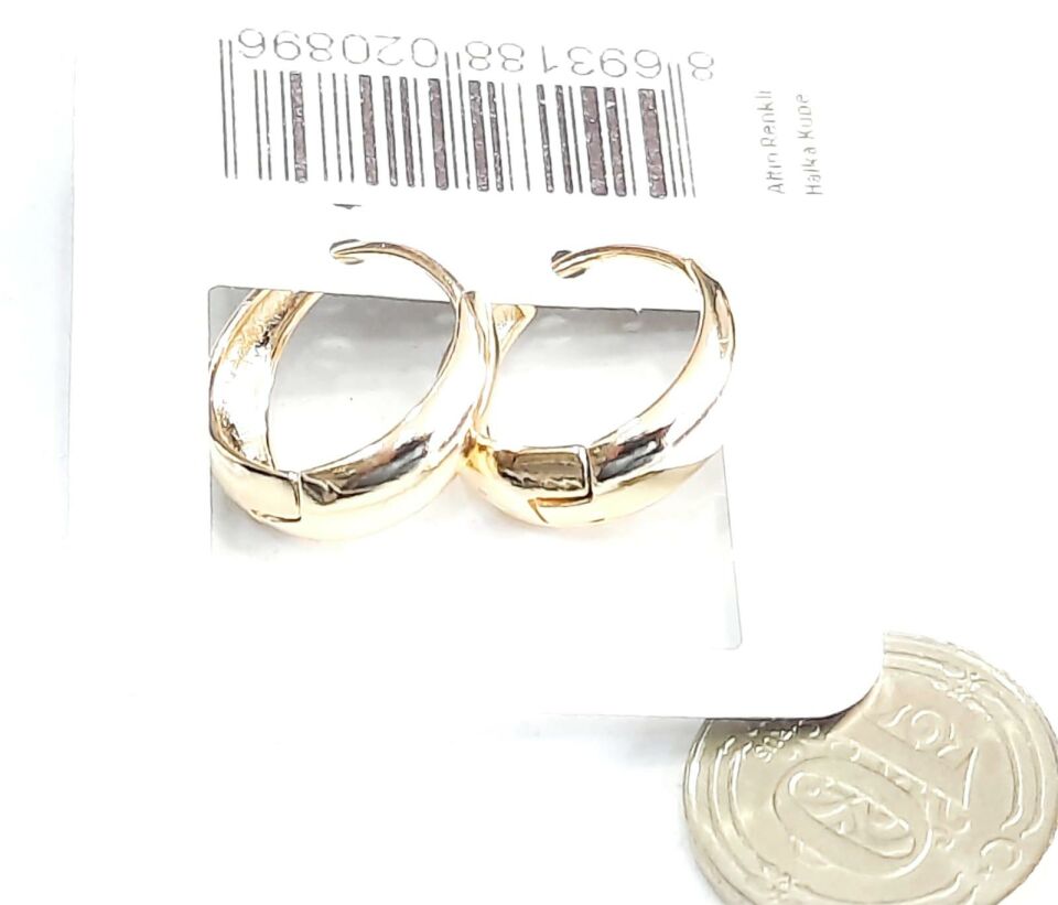 Altın Renkli Halka Küpe Düz Desen Yuvarlak