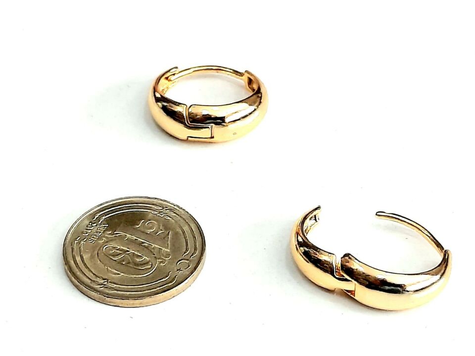 Altın Renkli Halka Küpe Düz Desen Yuvarlak