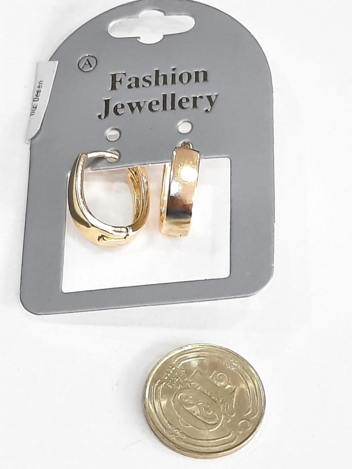 Altın Renkli Halka Küpe Düz Desen Aşağı Uzun