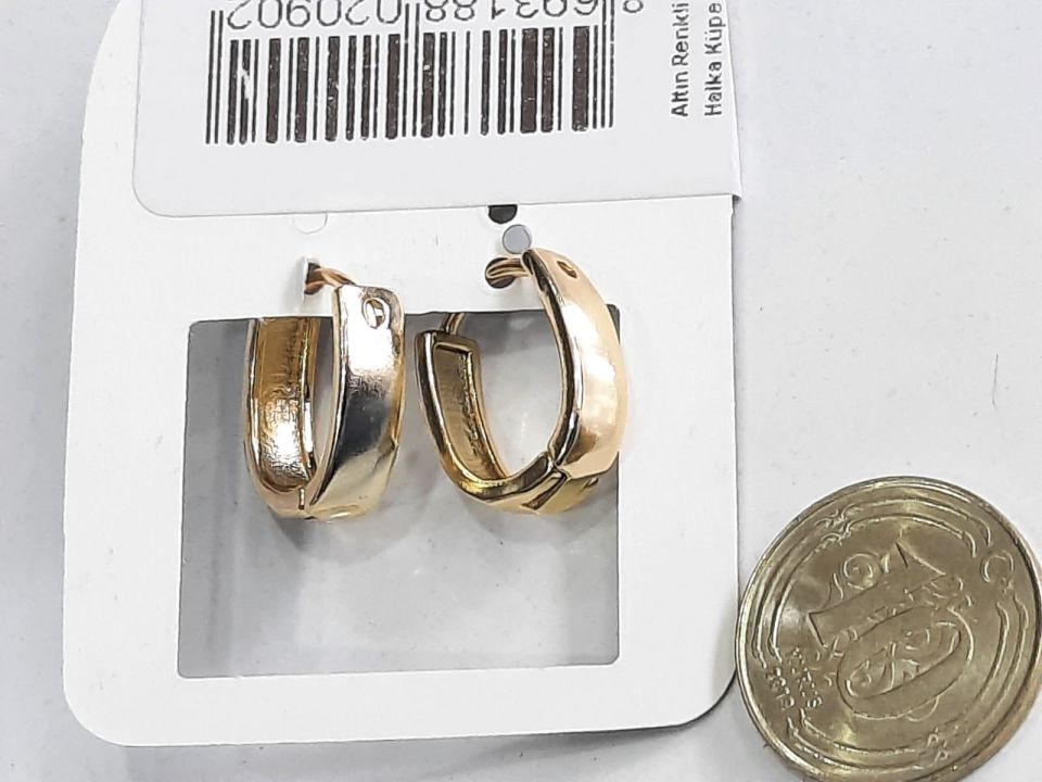 Altın Renkli Halka Küpe Düz Desen Aşağı Uzun