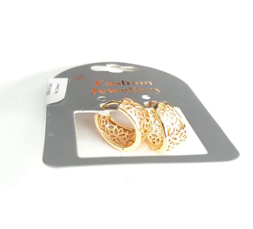 Altın Renkli Halka Küpe Taht Desen Yuvarlak