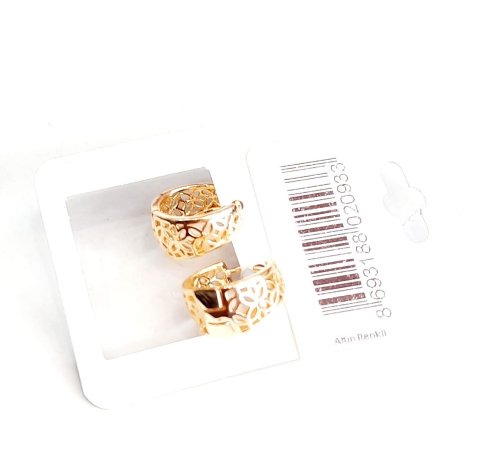 Altın Renkli Halka Küpe Taht Desen Yuvarlak