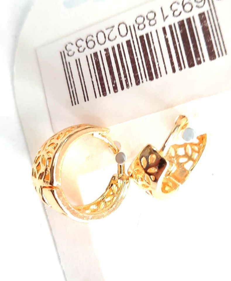 Altın Renkli Halka Küpe Taht Desen Yuvarlak